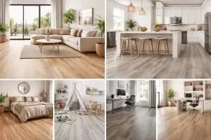 Laminate πατώματα σε σαλόνι, κουζίνα, υπνοδωμάτιο, παιδικό δωμάτιο και γραφείο