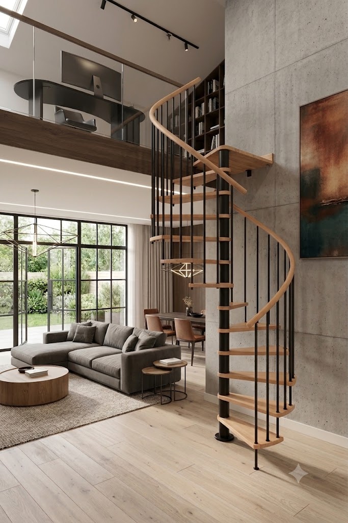Spiral-Wood_beech_black room Spiral-Wood_stair beech_black room